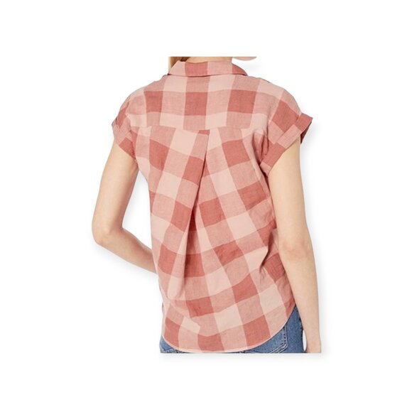 Lucky Brand Linen Cotton Blush Plaid Top XL - Picture 4 of 10
